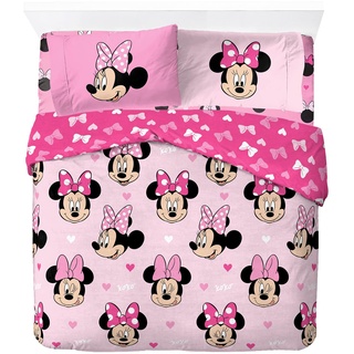 Disney Minnie Mouse Hearts & Love Bettwäsche-Set, 100 % Baumwolle, 4-teilig
