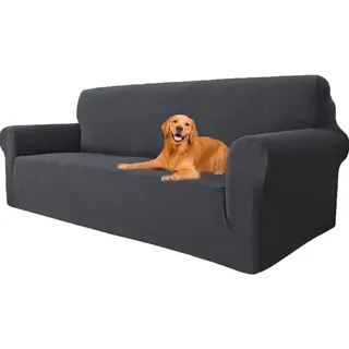 Sofa Überzug 3 Sitzer Dunkelgrau, Stretch Couch Bezug Rutschfest, Sofahusse Mit Armlehnen