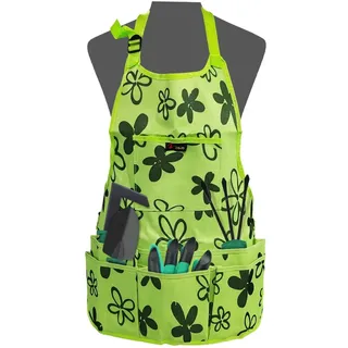 SNAGAROG Gartenschürze Oxford Gartengeräteschürze Verstellbar Gartenschürze mit Mehrfach Taschen Grüner Druck Schürze für Kochen, Gartenarbeit, Basteln - 61 * 60CM - 61*60