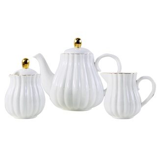 YBK Tech Euro Style Stärke Porzellan Tee-Sets, Kaffeekanne Keramik Teekanne, Milchkanne und Zuckerdose (weiß)