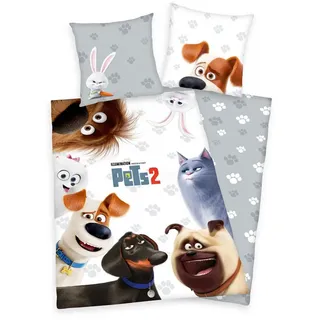 Herding Bettwäsche Pets 2 135x200cm Hund Katze Hase Haustiere, Renforcé, 2 teilig, Max, Duke, Chloe und Snowball, Reißverschluss bunt