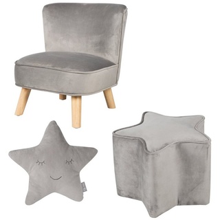 roba roba® Kindersitzgruppe »Lil Sofa«, (Set, 3 tlg.), bestehend aus Kindersessel, Kinderhocker und Dekokissen in Sternform, grau