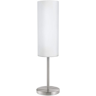 EGLO Tischlampe Troy 3, 1 flammige Tischleuchte, Nachttischlampe aus Metall in Silber und Glas in weiß satiniert, E27 Fassung, inkl. Schalter