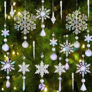 20 Stück Schneeflocken Deko Acryl Anhänger Weihnachten, Eiszapfen Christbaumschmuck Eihnachtsschmuck Weihnachtsbaum-Anhänger Fenster- und Türdekoration