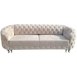 Ares Meble Molly Schlafsofa Mit Bettkasten - Chesterfield Relaxsofa 3 Sizer - Wohnlandschaft Mit Schlaffunktion - Samt Wohnzimmer - Schlafcouch Ausziehbar - 290 x 100 cm - Beige