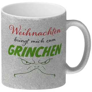 speecheese Tasse Weihnachten bringt mich zum grinchen Glitzer-Kaffeebecher mit Spruch