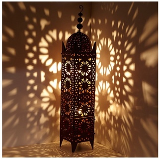 Casa Moro Laterne Orientalische Eisenlaterne Hilal H144 cm marokkanisches Windlicht (in edelrost-braun für Aaußen & Innen, hängend & stehend), Ramadan Laterne - Kunsthandwerk aus Marokko L1658 braun