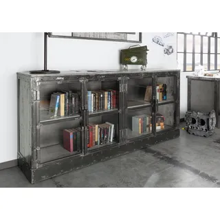 Industrial used look Sideboard groß m. Glastüren Vitrine - Eisen u. Mangoholz