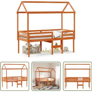 The Living Store Hochbett mit Dach Wachsbraun 80x200 cm Massivholz Kiefer - Braun