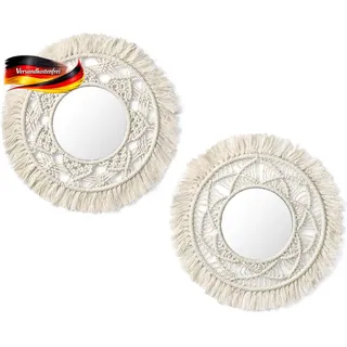 Hängender Wandspiegel Boho Stil Set mit Makramee dekorativ für Schlafzimmer Wohn