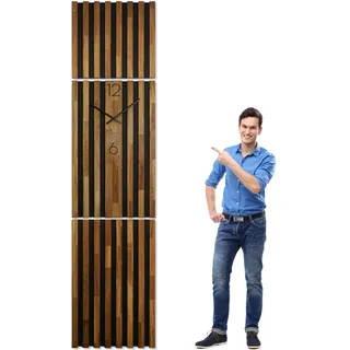 FLEXISTYLE Wanduhr groß XXL Moderne Eichenholz Aufhängepaneel Lamele 250x58cm Holz Eiche holzoptik ohne tickgeräusche modern Wohnzimmer