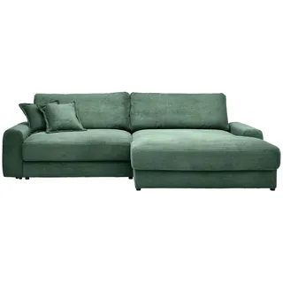 Carryhome Ecksofa, Dunkelgrün, Kunststoff, 3-Sitzer, Füllung: Schaumstoff,Hohlfaser, Ottomane rechts, L-Form, 300x180 cm, Rücken echt, Wohnzimmer, Sofas & Couches, Wohnlandschaften, Ecksofas