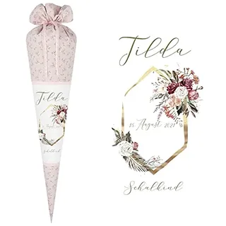 Manufaktur Liebevoll Florale Schultüte aus Stoff personalisiert mit Namen des Kindes I Boho Zuckertüten mit verschiedenen Motiven für Mädchen (Motiv Tilda)