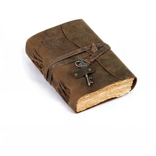 Kompass Leder Notizbuch handgefertigtes Leder Tagebuch mit Büttenrand Papier Braun