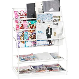 Relaxdays Zeitschriftenregal Metall, HBT: 81 x 67 x 37 cm, weiß | moderner Magazinständer, freistehend, für Wohnzimmer