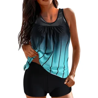 Tankini Damen Bauchweg - Träger Tankini Damen mit Shorts Zweiteilig Badeanzug Damen Tankini Große Größen Gestreifte Tanktop und Badeshorts Bademode Sportbadeanzug Tankinis Badeanzüge für Frauen