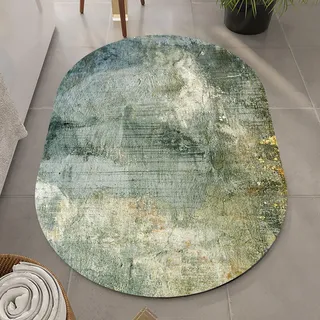 Pmnadfdag Teppich Oval Wohnzimmer 70 x 200 cm Weicher Kurzflor,Anti Rutsch Waschbar,für Schlafzimmer Esszimmer küche Moderner Tintenstil Grün