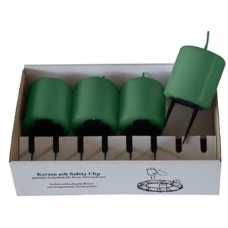 4er Set Adventskerzen, Stumpenkerzen mit Safety Clip und Kerzenstecker (Haltekrallen) Fairway Grün 8 x ∅ 5 cm
