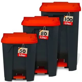 Floordirekt Mülleimer Olaf, Robuster Step-On Abfalleimer, Verschiedene Farben & Größen rot 80 l