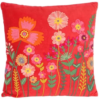 Casa Moro Boho Chic Dekokissen Livia ROT 40x40 mit Füllung & Blumen-Schau Bestickt | Zierkissen bunt quadratisch Couch-Kissen Sofa-Kissen KI10003