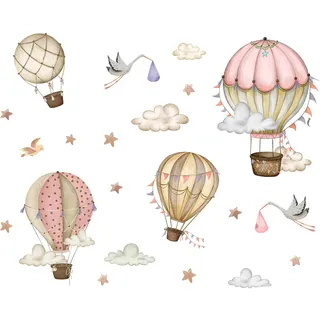 Heißluftballon Wandsticker, Wandtattoo Heißluftballon Wolken Wandaufkleber, Eißluftballon Und Wolken-Wanddekoration, Wandsticker Kinderzimmer Heißluftballon DIY Wanddekoration
