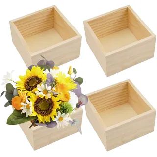 Unlackierte Aufbewahrungsboxen aus Holz, 4 Stück Wooden Storage Craft Box, 8x8x4 cm Craft Rustikale Holzkisten, Holzboxen Bastelarbeiten, Kleine Quadratische Holzkiste, für Trockenblumen, Tischdeko