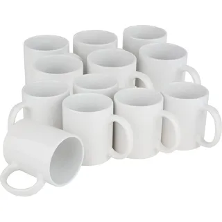 VBS XXL 12 Kaffeebecher Set 300ml aus echtem Porzellan - Kaffeetasse weiß - Kaffeetassen groß mit Henkel - spülmaschinenfest - Tassen zum Bemalen