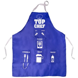 Fizz creations Grillschürze Herren Grillschürze Top Chef Männer Kochschürze mit Fächern, (1-tlg), mit 6 Taschen, Fächern für Bier, Utensilien blau