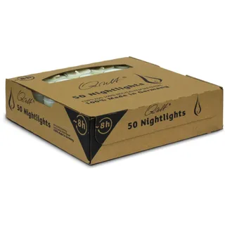 Qult Farluce(TM) Nightlights Farbe Weiß - Teelichter in Kunststoffhülle und Premiumqualität - Rußfrei - ca. 8 Stunden Brenndauer - Sparpack - unbeduftet, Teelichter: 50 Nightslights