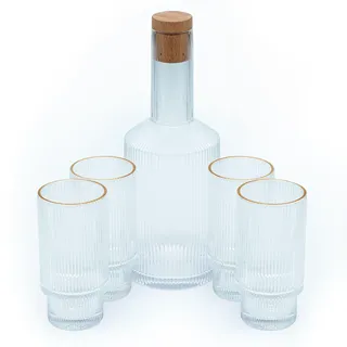 Intirilife Glaskaraffen Set mit Korken und 4 Gläsern Serviergefässe, Transparent
