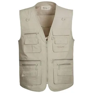 Hwalleum Herren Outdoor Beiläufig Weste, Herren Sommer Leicht Atmungsaktiv Mehrzweck Draussen Weste Multi-Taschened Schnelltrocknend Anglerweste Fotografie Wandern Gilet Ärmellos Arbeiten Vest - XXL