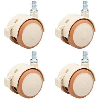 4er Set Lenkrollen für Kinderbetten,47 mm Möbelrollen aus Gummi,Räder mit Bremse,Gewinde M6 / M8 Doppelrad Leise Rollen,leise Geeignet für Kindermöbel Blumenständern,freilaufend(M6)