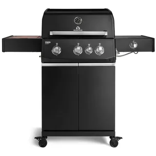 BURNHARD® Gasgrill 3-Brenner 2x Edelstahl-Stabbrenner à 3,75 kW, 1x Infrarot-Keramikbrenner à 3,75 kW, Seitenkochfeld, Edelstahlrost, Piezo-Zündung – FRED Deluxe schwarz