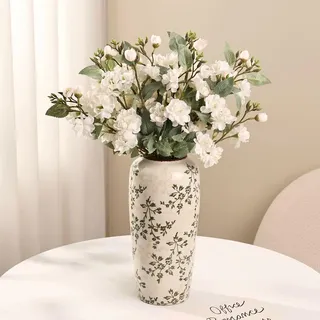 Grüne Vintage-Chinoiserie Blumenvase aus Keramik, rustikale große Vase, Bauernhaus, dekorative Blumenvasen für Heimdekoration, Wohnzimmer, Bücherregal, Büro, Schlafzimmer, Eingangsdekoration (groß)
