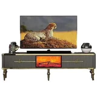 JVmoebel Sideboard Wohnzimmer TV Sideboard Grau Kamin RTV Metall + MDF Exklusiv (1 St., Sideboard), Made in Europa grau