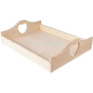 Creative Deco Serviertablett Tablett mit Herz Griffen | 40 x 30 cm | Holztablett Holz Unbehandelt | Perfekt zum Servieren, Dekorieren, Küche und Frühstück