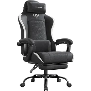 SONGMICS Gaming-Stuhl, Bürostuhl, Sitzkissen mit Federn, 150 KG Belastbar | ergonomischer Gaming-Sessel, Schreibtischstuhl, Armlehnen mit Synchronmechanik, Schwarz und Weiß, CATHY OBG079B301