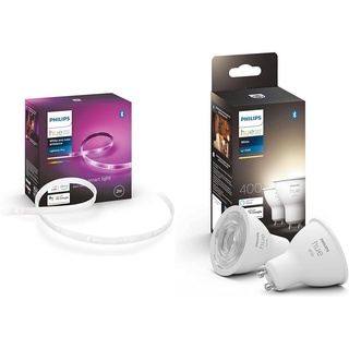 Philips Hue White & Color Ambiance Lightstrip Plus Basis-Set V4 2 m & White GU10 Smart LED-Lampen, Bluetooth-kompatibel