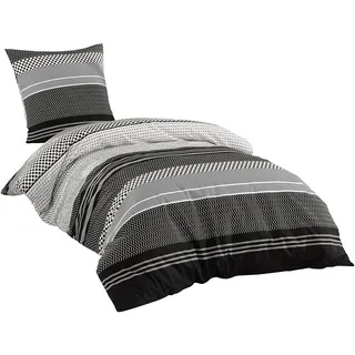 Sentidos Bettwäsche Set 135x200cm 4teilig %100 Baumwolle, Baumwolle, 2 teilig, mit Reißverschluss, geeignet für Winter oder Sommer grau