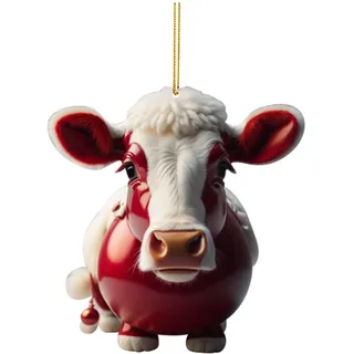 Weihnachtsdeko 2D Weihnachtskuh Anhänger Acryl Kuh Weihnachtsschmuck Lustig Weihnachtskugel Kuh Ornament Fenster Tür Auto Hängende Deko Party Weihnachten Geschenk Christbaumschmuck (A-025, One Size)