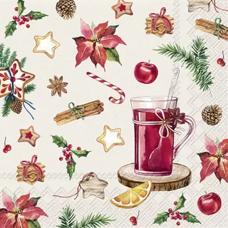 IHR Ideal Home Range - Servietten Glühwein Weihnachten GLÖGG OCH GODIS linen Weihnachtspunsch Christbaum Deko 20 St. Lunch-Servietten 33 cm x 33 cm
