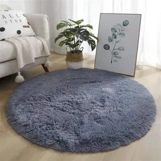 GIBZ Home Teppich Rund Wohnzimmer Schlafzimmer rutschfest Shaggy Modern Flauschig Langflor für Esszimmer, Büro, Badezimmer, Flure, Küche, 140 x 140 cm, Grau