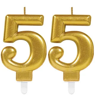Carpeta 2X Zahlenkerzen * Zahl 55 * in Gold | 11cm x 9cm groß | Deko Goldene Hochzeit Jubiläum Geburtstagskerze Kerze Geburtstag