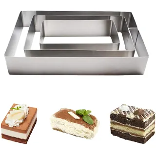DIKARIYA Edelstahl Tortenring Set, 3 Stück Rechteckig Backring Set 20/25/26cm, Eckig Backform Hoch 6CM Kuchenring Backrahmen Cake Ring für Creme, Schicht, Motivtorten, Gebäck Moussekuchen Geburtstag