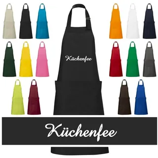 Schnoschi Kochschürze Hochwertige Küchenschürze mit Küchenfee bestickt, Stickerei mit Küchenfee schwarz