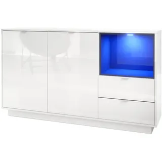 Vladon Sideboard 153 x 88 x 38 cm Weiß Hochglanz / Schwarz Hochglanz