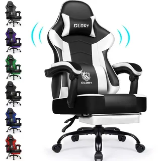 Hiazurm Gaming-Stuhl Gaming Stuhl Ergonomisch Gaming Chair Bürostuhl (Gaming Stuhl mit Fußstütze,Klappbare gepolsterte Armlehnen), Drehstuhl mit Wippfunktion, bis 150 kg Belastbarkeit weiß