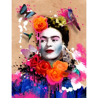 Leinwandbild AFFENGEILEBILDER "Frida Kahlo by Frank Amoruso auf Keilrahmen gespannt", bunt (farbe bild(er): grün,schwarz,rot,gelb,blau,weiß), B:90cm H:120cm T:2cm, Leinen, Bilder, Leinwandbild, Kunstdruck Wandbild Bild in verschiedenen Formaten