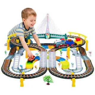 kinderplay Spielzeug-Zug Elektrische Eisenbahn mit Rennbahn – 2-in-1 Spielset für Kinder, (Set)