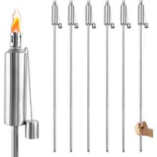 SUBTLETY 115cm Öl Gartenfackeln für Draußen Edelstahl Öllampe Fackeln mit 330ml Nachfüllbar Öl Tank Ölfackeln Brenndauer 6h Rostfrei Petroleumlampe für Balkon Garten Outdoor (6er Set)